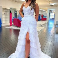 Charming Sweetheart White Tulle A Line Long Prom Dresses with Beading ,PD231074 - Thumbnail 1