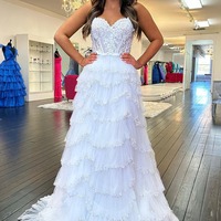 Charming Sweetheart White Tulle A Line Long Prom Dresses with Beading ,PD231074 - Thumbnail 2