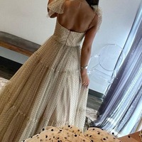 Cute Champagne Ball Gown Sweetheart Tulle Black Dot Long Prom Dresses,PD231077 - Thumbnail 1