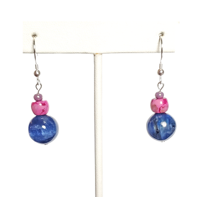 Pink crazy lace agate and kyanite earrings