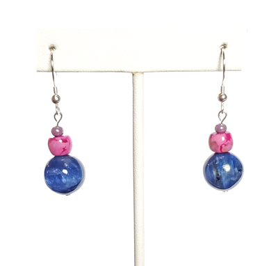 Pink Crazy Lace Agate and Kyanite Earrings