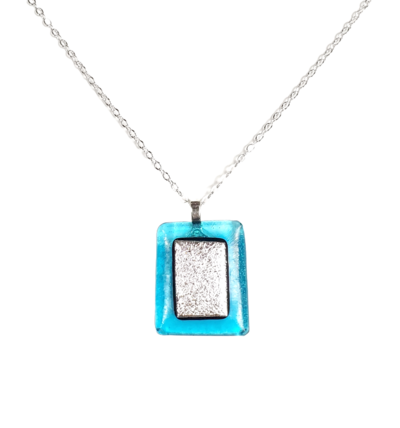 Dichroic Silver on Transparent Blue Fused Glass Necklace