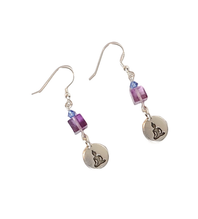 Purple Fluorite and Lotus Pose Charm Earrings