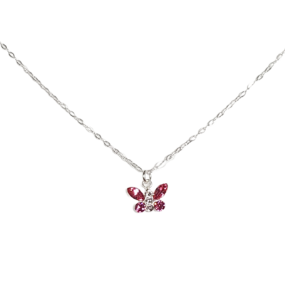 Sterling silver adjustable pink crystal butterfly necklace perfect for layering