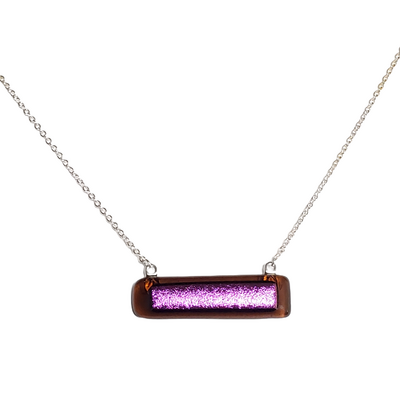 Dichroic purple fused glass bar necklace