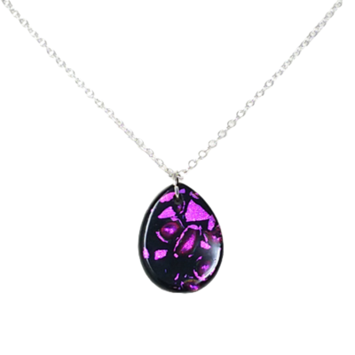 Black and pink dichroic glass pendant necklace