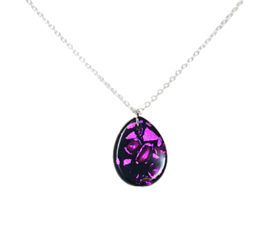 Black and Pink Dichroic Glass Pendant Necklace