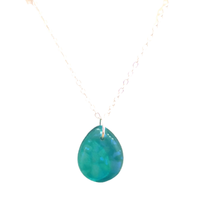 Blue green dichroic glass teardrop necklace