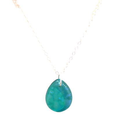 Blue Green Dichroic Glass Teardrop Necklace