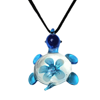 Blue turtle lampwork fused glass necklace