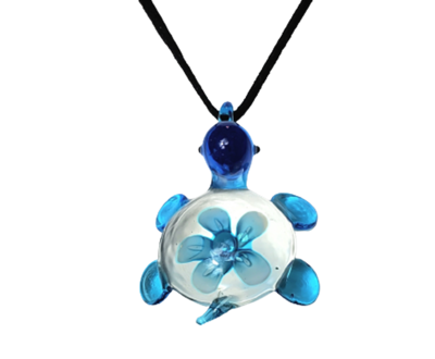 Blue Turtle Lampwork Fused Glass Necklace