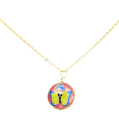 Blue and green butterfly necklace