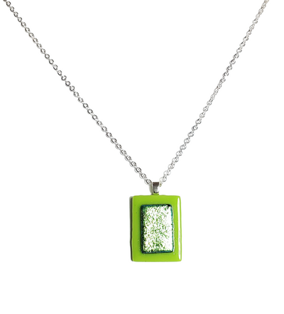 Dichroic Green on Kelly Green Fused Glass Pendant Necklace