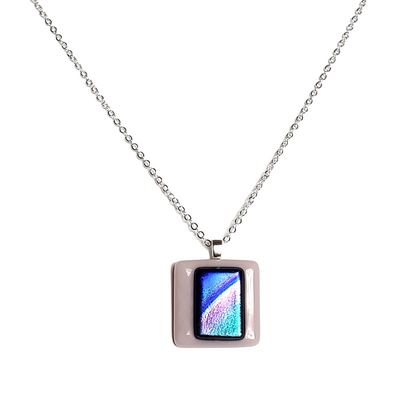 Rainbow dichroic on lavender fused glass pendant necklace - Thumbnail 2