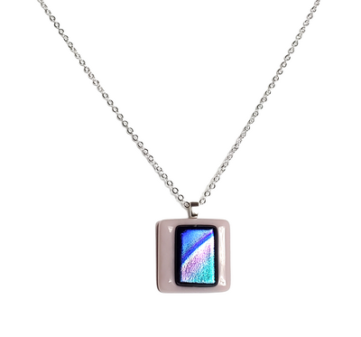 Rainbow Dichroic on Lavender Fused Glass Pendant Necklace