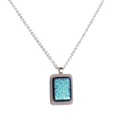 Dichroic blue on lavender fused glass pendant necklace - Thumbnail 1