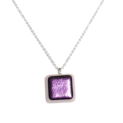 Dichroic purple on lavender fused glass pendant necklace - Thumbnail 2