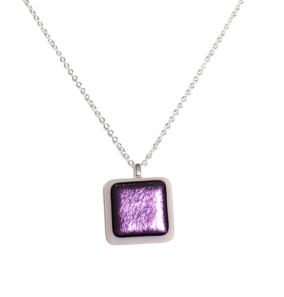 Dichroic Purple on Lavender Fused Glass Pendant Necklace