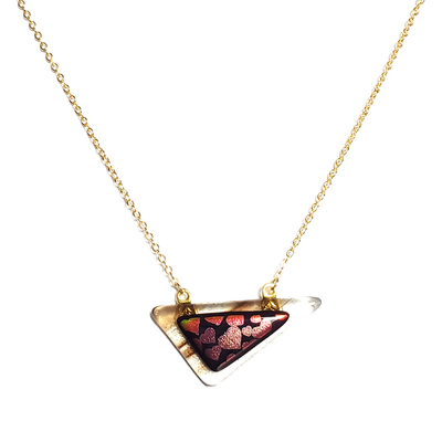 Dichroic hearts on smokey triangle fused glass necklace - Thumbnail 2