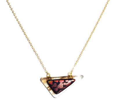 Dichroic Hearts on Smokey Triangle Fused Glass Necklace