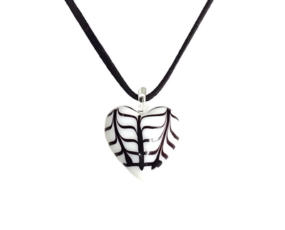 Herringbone Swirled Heart Lampwork Fused Glass Necklace