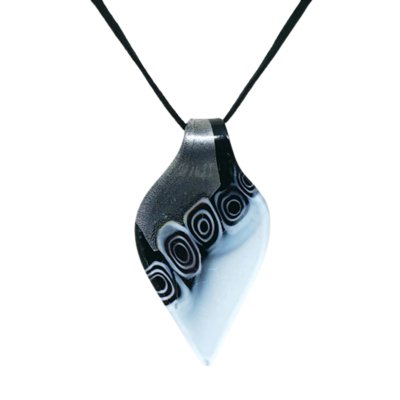 Black and white swirl fused leaf necklace - Thumbnail 2