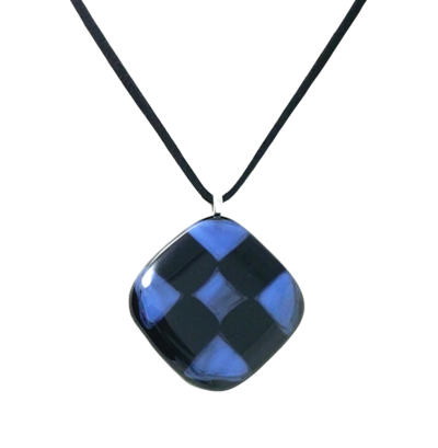 Black and Blue Checkerboard Fused Glass Necklace