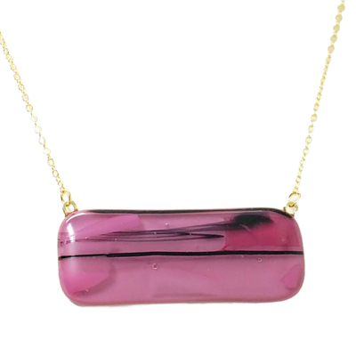 Deep pink bar fused glass necklace