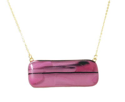 Deep Pink Bar Fused Glass Necklace
