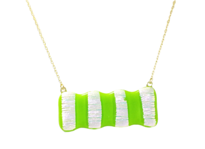 Dichroic Ridges on Light Green Fused Glass Necklace