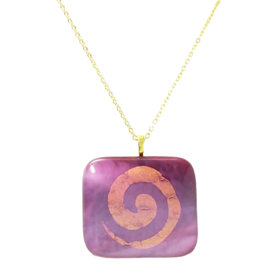 Iridescent purple spiral fused glass necklace - Thumbnail 2