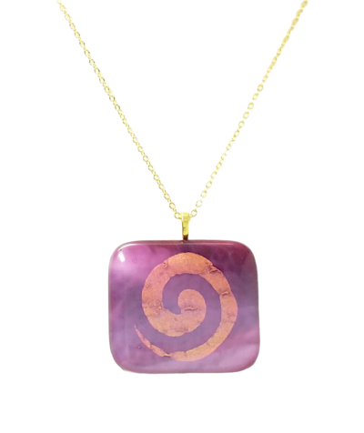 Iridescent Purple Spiral Fused Glass Necklace
