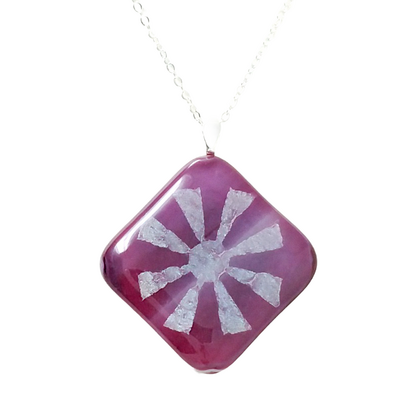 Purple dichroic flower fused glass necklace - Thumbnail 4