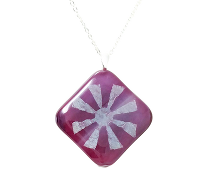 Purple Dichroic Flower Fused Glass Necklace