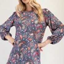 Paisley Bishop Sleeve Top - Denim Blue