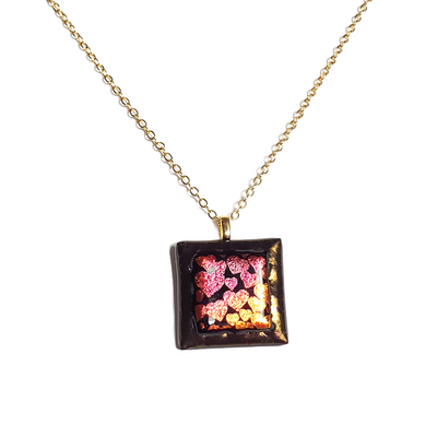 Dichroic hearts on metallic black fused glass pendant necklace