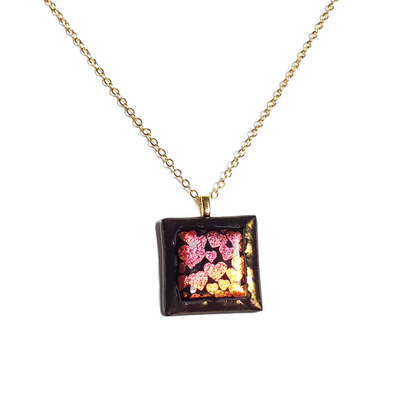 Dichroic Hearts on Metallic Black Fused Glass Pendant Necklace