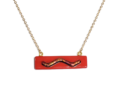 Dichroic Red Wave on Red Fused Glass Bar Necklace
