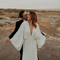 Sexy Bat Sleeves Wedding Dress, Luxury Sparkle Open Back Bridal Dress Wedding Gown - Thumbnail 1