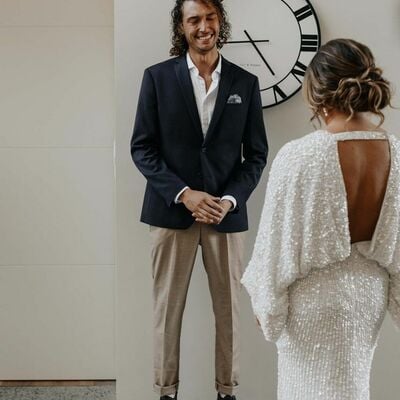 Sexy sheath bat sleeves wedding dress, luxury sparkle open back bridal dress wedding gown