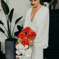 Sexy Sheath Bat Sleeves Wedding Dress, Luxury Sparkle Open Back Bridal Dress Wedding Gown - Thumbnail 1