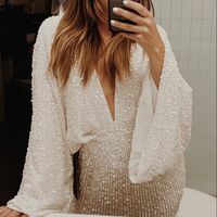 Sexy Sheath Bat Sleeves Wedding Dress, Luxury Sparkle Open Back Bridal Dress Wedding Gown - Thumbnail 1