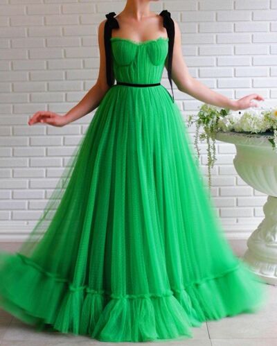 Light Green Ball Gown Prom Dress Floral Evening Dresses