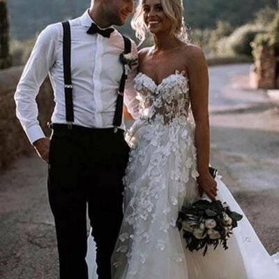 Sexy a-line sweetheart wedding dress, flowers appliques open back bridal dress wedding gown - Thumbnail 2