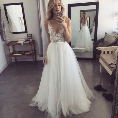 Sexy a-line sweetheart wedding dress, flowers bodice tulle bridal dress wedding gown