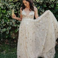 Sexy A-line V-neck Wedding Dress, Stars Tulle Bridal Dress Wedding Gown - Thumbnail 1