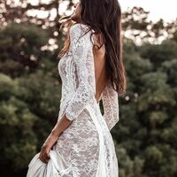 Boho Sexy Sheath V-neck Wedding Dress, Lace Tulle Bridal Dress Wedding Gown - Thumbnail 1