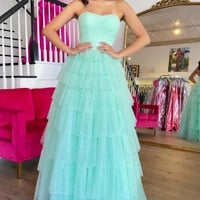 Lovely Strapless Long Prom Dress, Beautiful Green A-Line Party Dress - Thumbnail 1