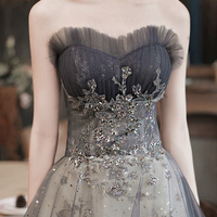 Gray Strapless Sequins Long Prom Dress, Beautiful A-Line Party Dress - Thumbnail 1