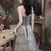 Gray Strapless Sequins Long Prom Dress, Beautiful A-Line Party Dress - Thumbnail 5